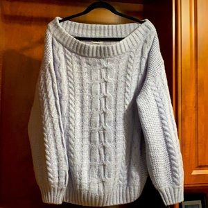 Military Hippie light blue off the shoulder cozy sweater. One size.